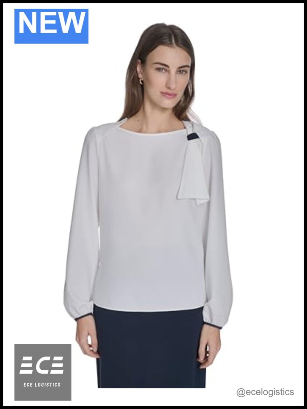 Tommy Hilfiger Crew Neck Long Sleeve Tie Blouse
